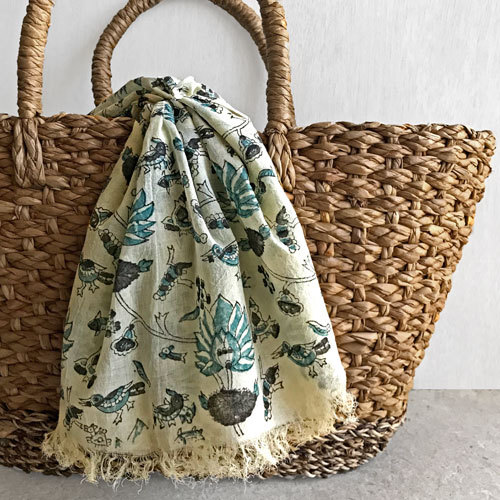 オーガニックコットンショール(ブロックプリント)