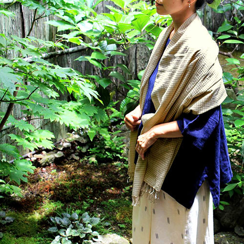 グリッドワイドショール (オーガニックコットン)